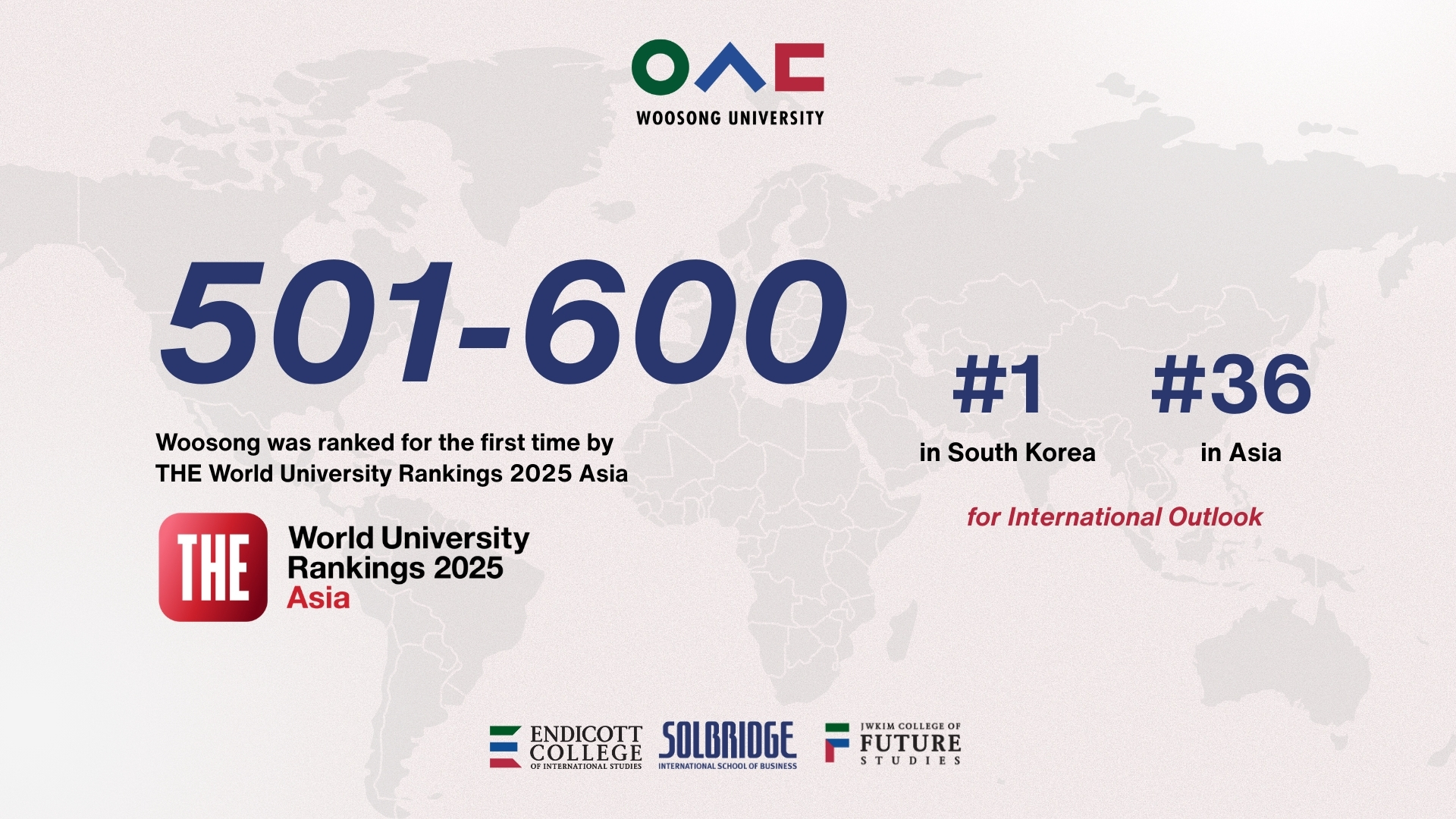 Woosong University ranked by THE Asia University Rankings 2025